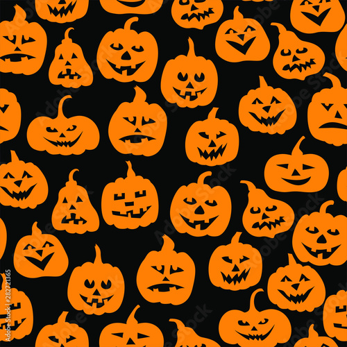 Vector illustrations of Halloween funny horror pumpkin pattern seamless on black background