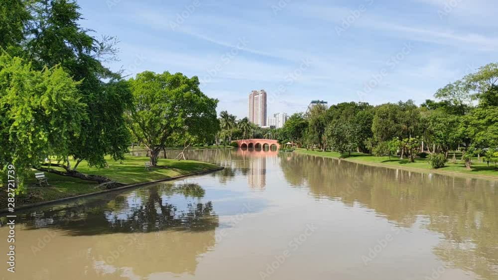 Beautiful green botanical garden with long canal at Chatuchak public park, Bangkok, Thailand. Beautiful green botanical garden with long canal at Chatuchak public park, Bangkok, Thailand.