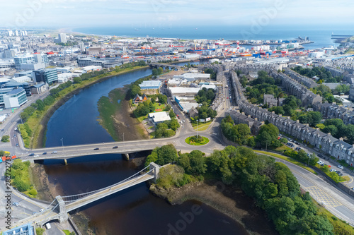 Fototapeta Naklejka Na Ścianę i Meble -  Aerial view of Aberdeen as River Dee flows to the North Sea
