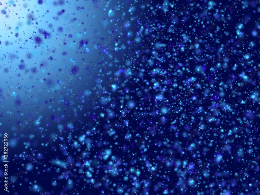 Abstract water sparkling background with many blured light bubbles like in the ocean on a smooth gradient