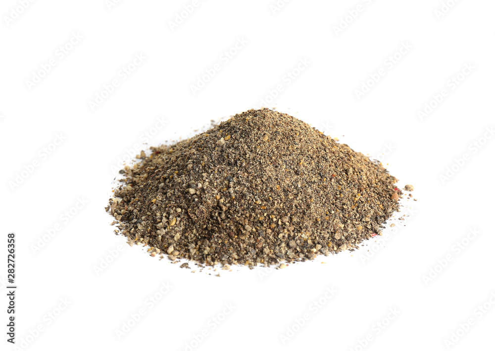 Heap of ground black pepper isolated on white Heap of ground black pepper isolated on white