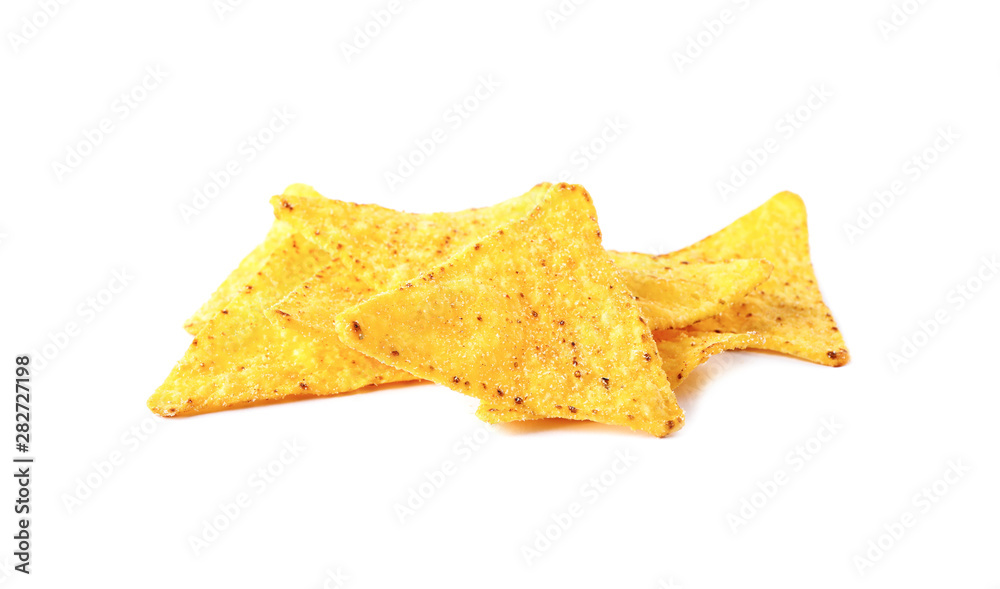 Fototapeta premium Tasty Mexican nachos chips on white background