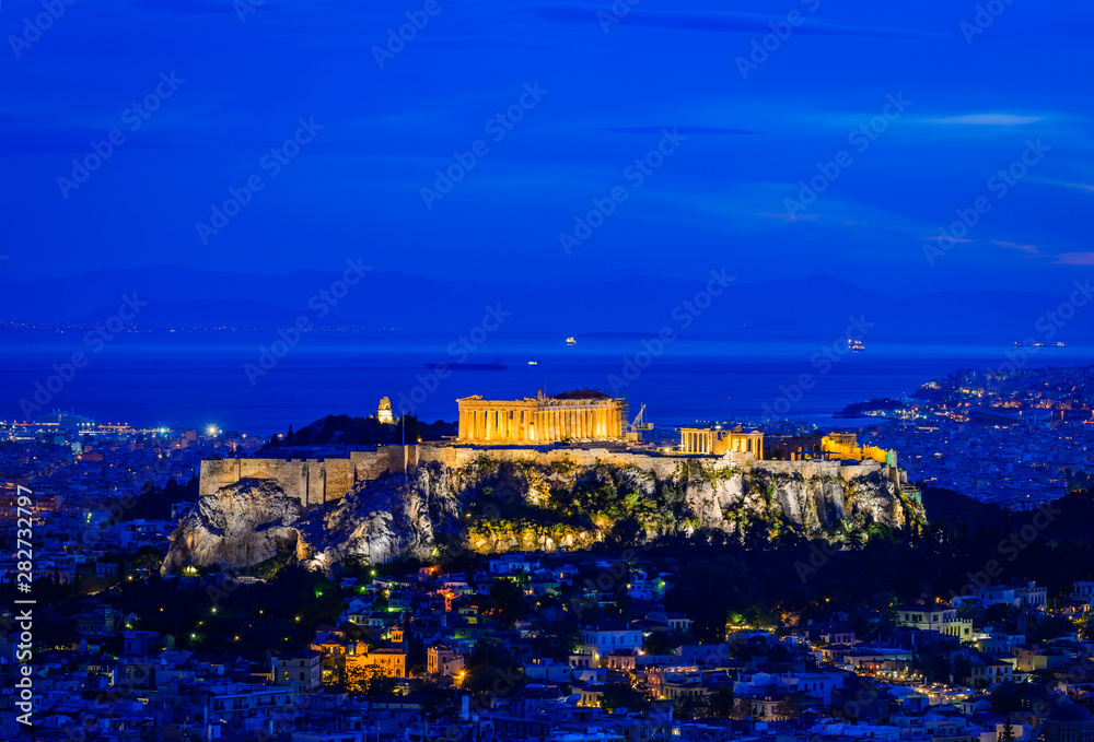 Acropolis in Athens, Greece, at night