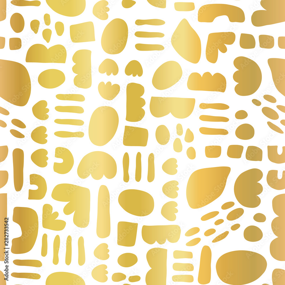 Gold foil Abstract shapes seamless vector pattern paper cut out collage style