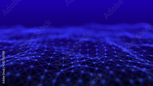 The structure of the network connection of points and lines. Data technology. Digital background. 3D rendering.
