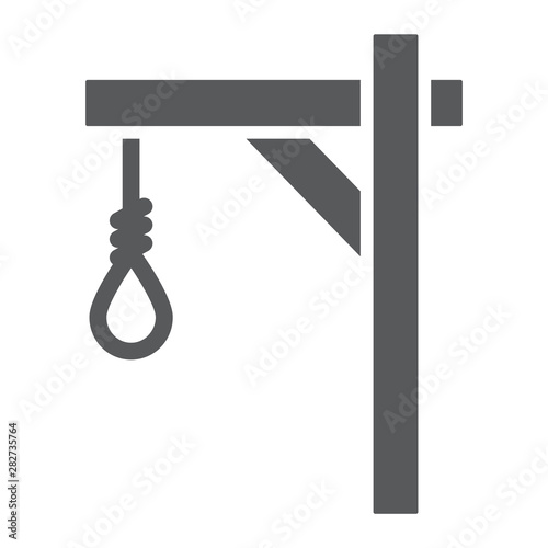 Gallows glyph icon, hang and knot, rope sign, vector graphics, a solid pattern on a white background.