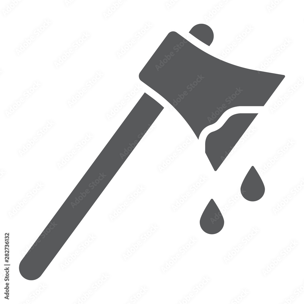 Bloody axe glyph icon, halloween and blade, ax with blood sign, vector graphics, a solid pattern on a white background. Bloody axe glyph icon, halloween and blade, ax with blood sign, vector graphics, a solid pattern on a white background.