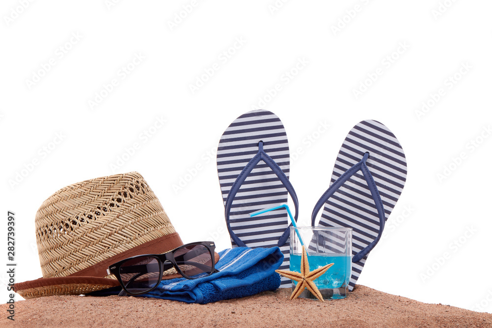 Naklejka premium Beach accessories, Sea vacation
