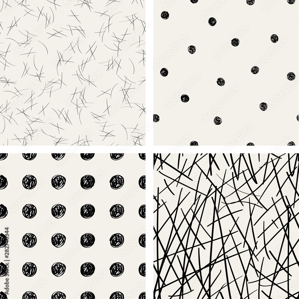 Set of seamless abstract hand-drawn patterns. Vector modern creative ...