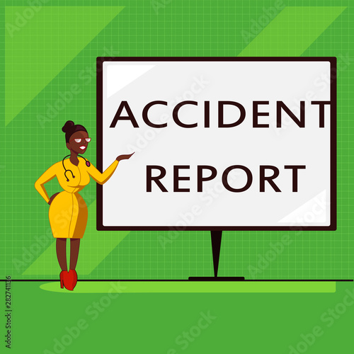 Conceptual hand writing showing Accident Report. Business photo showcasing A form that is filled out record details of an unusual event. photo