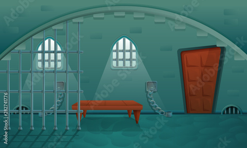 cartoon prison in the stone basement of the castle, vector illustration