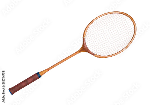 Vintage tennis racket on isolated white background