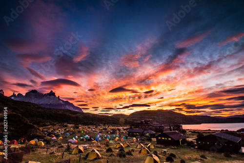 Sunrise in the mountains at Torres del Paine National Park, Chile photo