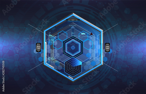 Hi-tech aiming system. Sci-fi futuristic sniper score. Fullcolor HUD interface crosshair. Techno target screen elements. Abstract technology background. Gaming concept. GUI HUD
