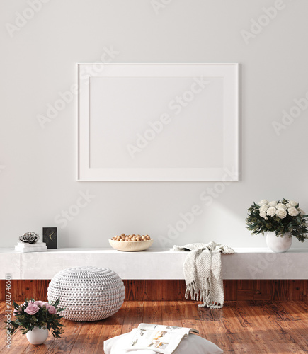 Modern home interior, poster mock up, 3d render