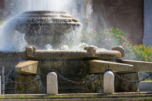 Close Up of the Fountain in Ebalia Square in the Center of Taranto, in the South of Italy