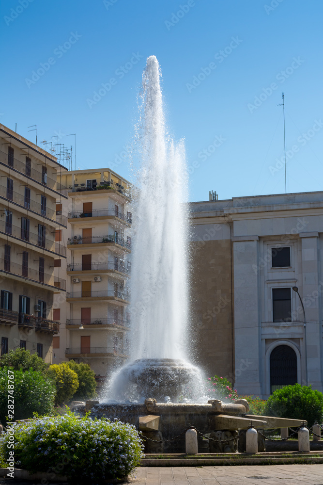 Close Up of the Fountain in Ebalia Square in the Center of Taranto, in the South of Italy