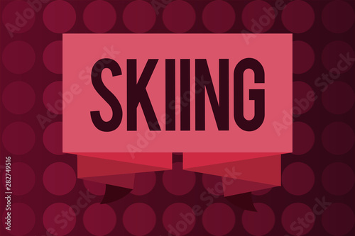 Word writing text Skiing. Business concept for action of travelling over snow skis especially as sport or recreation. photo