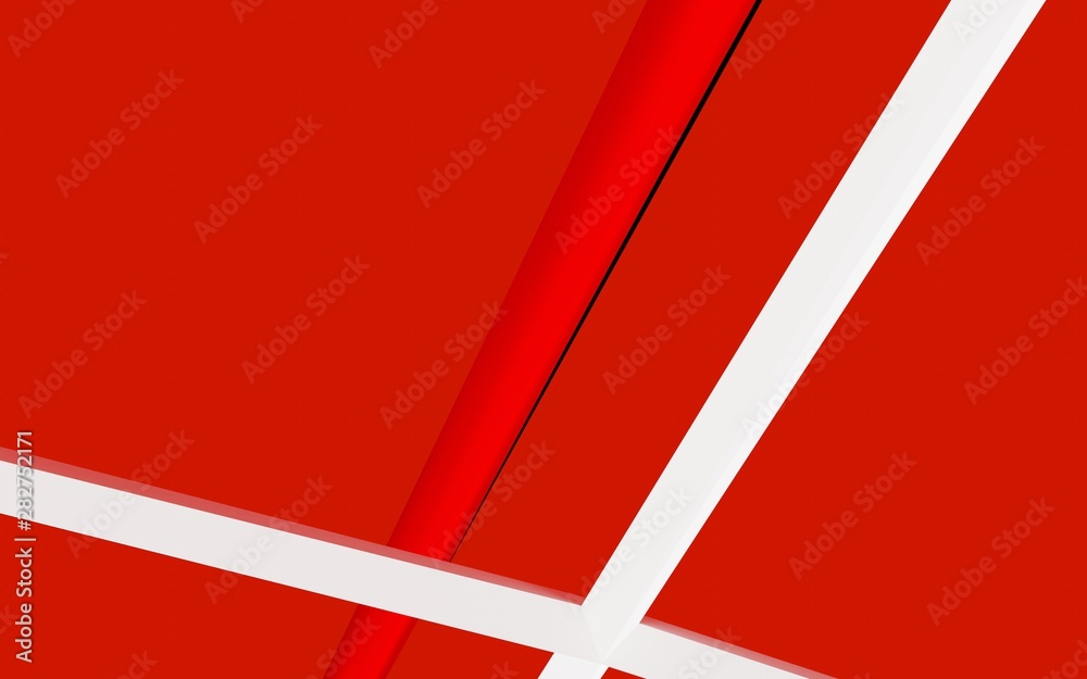 Abstract red and white surface polygonal wall ,low-poly background, 3d rendering