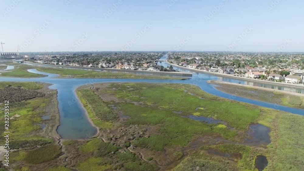 Aerial panorama of the marsh near Huntington State Beach in California Aerial panorama of the marsh near Huntington State Beach in California