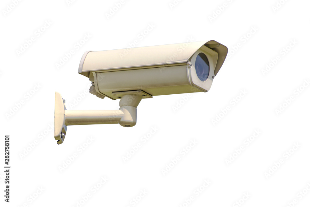 Used Closed Circuit Television Camera or Security CCTV camera isolated on white background. (Selective focus) Used Closed Circuit Television Camera or Security CCTV camera isolated on white background. (Selective focus)