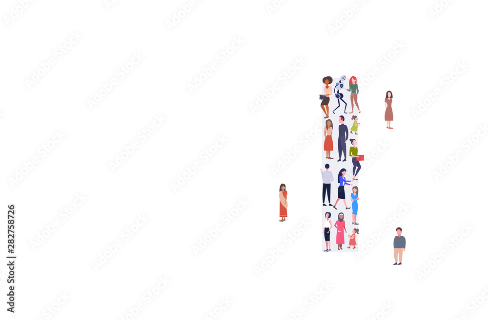 businesspeople crowd gathering in letter I shape English alphabet concept mix race men women casual people group standing together full length horizontal