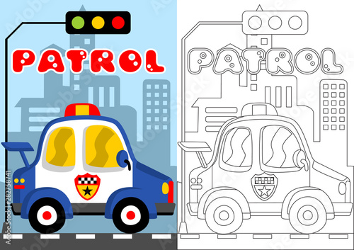 police patrol in main city, vector cartoon for coloring book or page