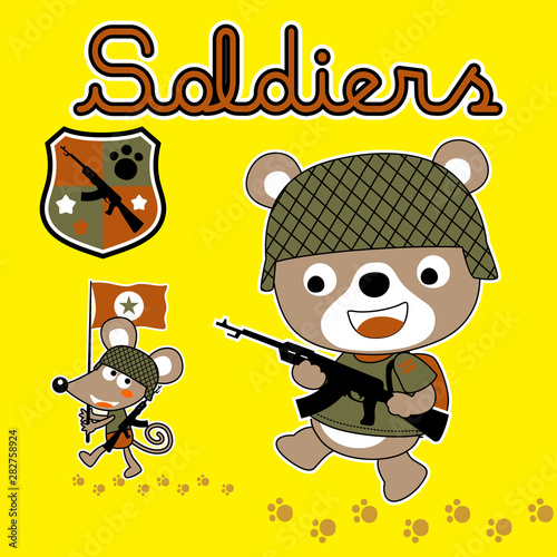 bear and mice the cute soldier, vector cartoon