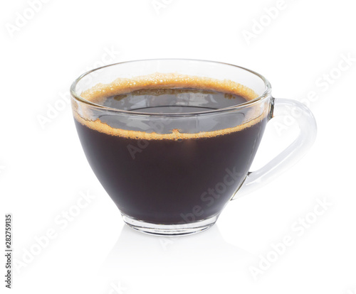 Closeup glass of americano hot coffee isolated on white background
