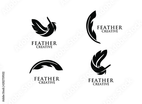 set of feather black logo icon design vector illustration symbol