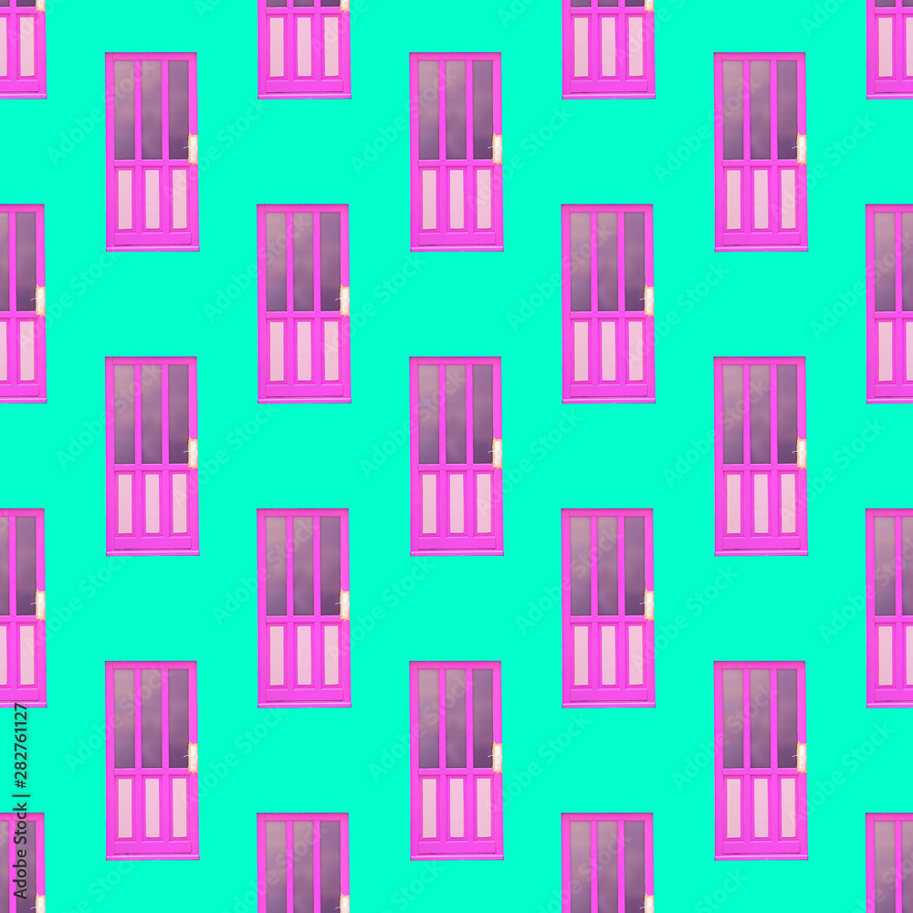 Seamless pattern. Pink doors.Use for t-shirt, greeting cards, wrapping paper, posters, fabric print. Seamless pattern. Pink doors.Use for t-shirt, greeting cards, wrapping paper, posters, fabric print.