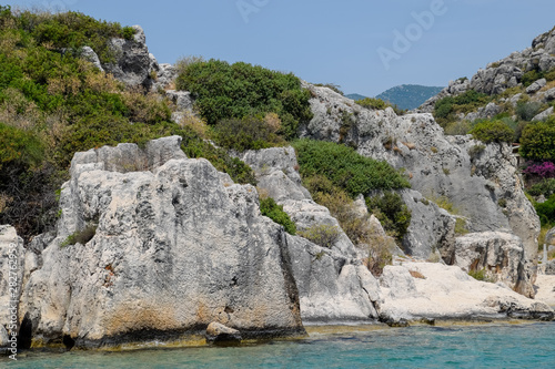 ruins of the ancient city of Kekova on the shore. © eleonimages