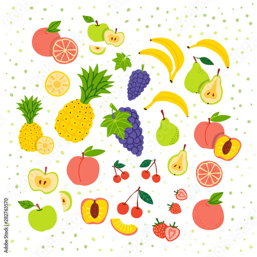 Fruits flat vector illustration set