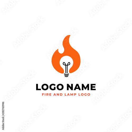 brainstorming fire creative idea vector logo design. flame illustration with negative space light bulb icon symbol photo