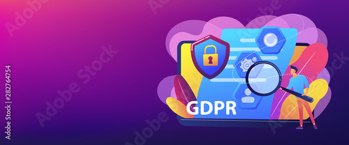 GDPR and cyber security, confidential database. General data protection regulation, personal information control, browser cookies permission concept. Header or footer banner template with copy space.