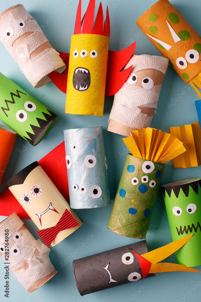 Premium Photo  Halloween monsters from toilet paper rolls childrens crafts  for halloween