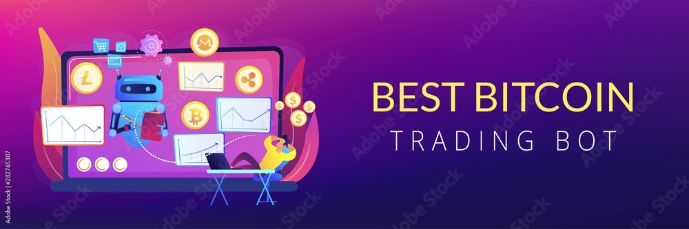 Cryptocurrency mining software, artificial intelligence for e business. Crypto  trading bot, automated AI tradings, best bitcoin trading bot concept.  Header or footer banner template with copy space. vector de Stock | Adobe