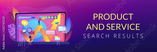 PR managers, Internet marketers coworking. Online reputation management, product and service search results, digital space representation concept. Header or footer banner template with copy space.