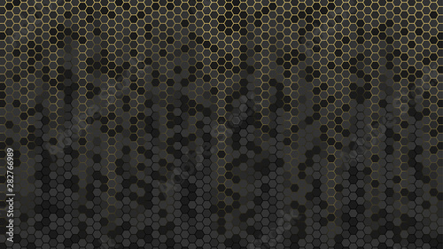 Abstract background with golden and black hexagons. Vector honeycomb wallpaper for banner.