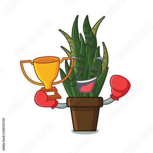 Boxing winner cartoon snake plant grows behind house