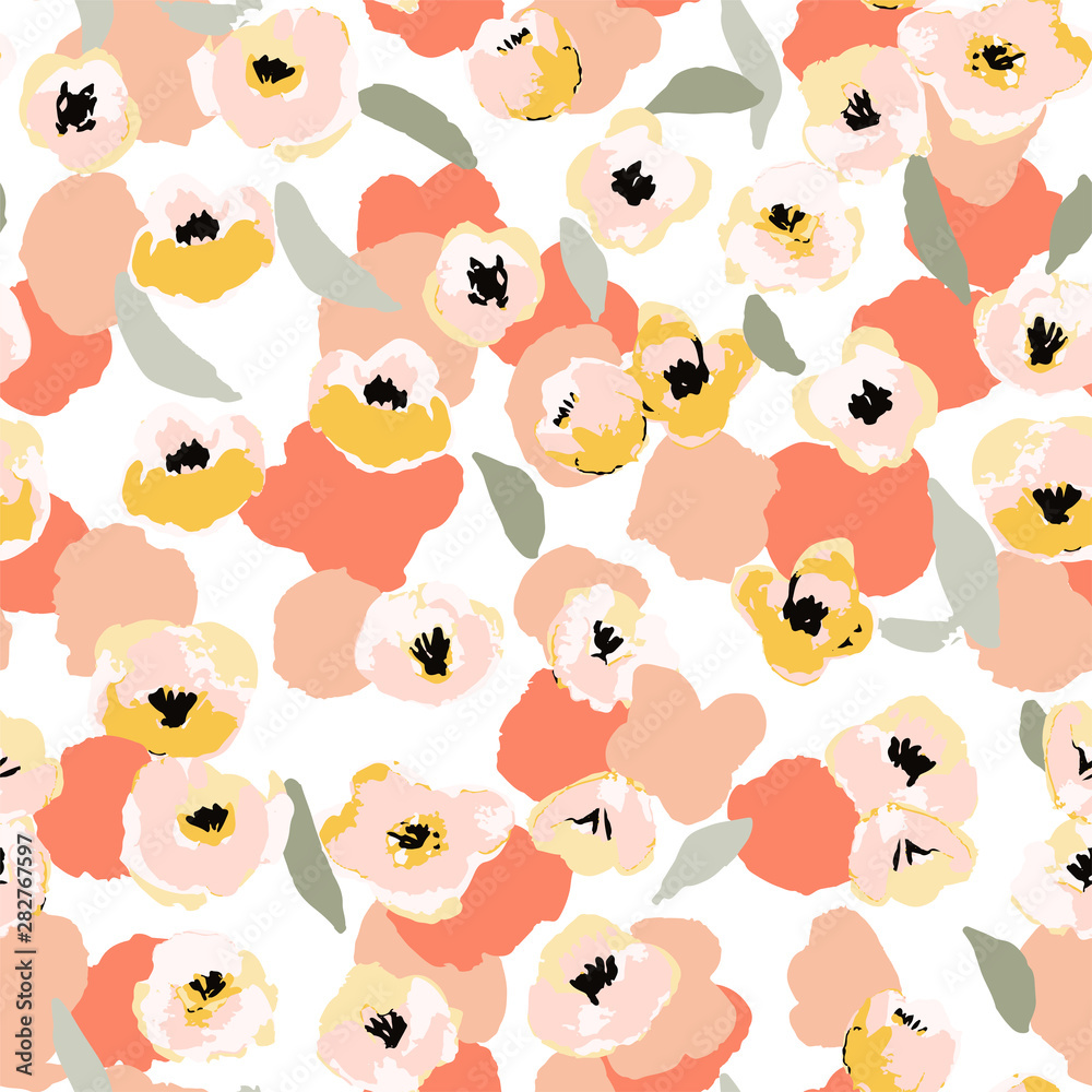 Abstract floral seamless pattern. Bright colors, gouache painting. Stock  Vector | Adobe Stock