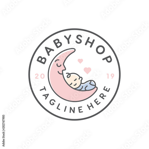 cute baby sleep for babyshop vector icon logo illustration design