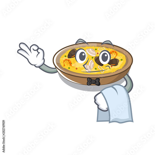 Waiter spanish paella dishes in cartoon shape
