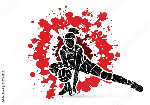 Woman volleyball player action cartoon graphic vector