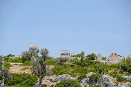 ruins of the ancient city of Kekova on the shore.