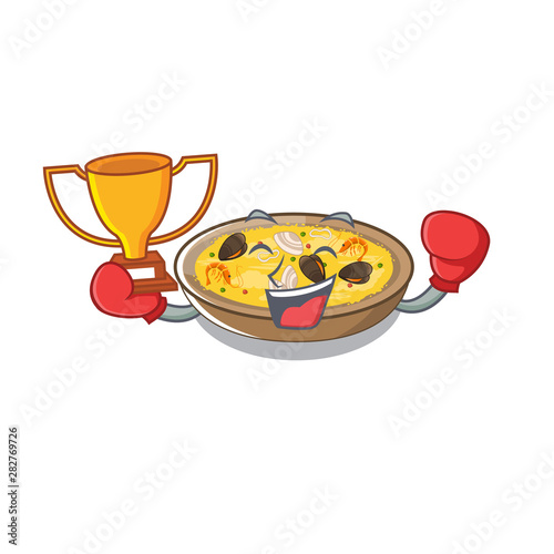 Boxing winner spanish paella isolated in the character