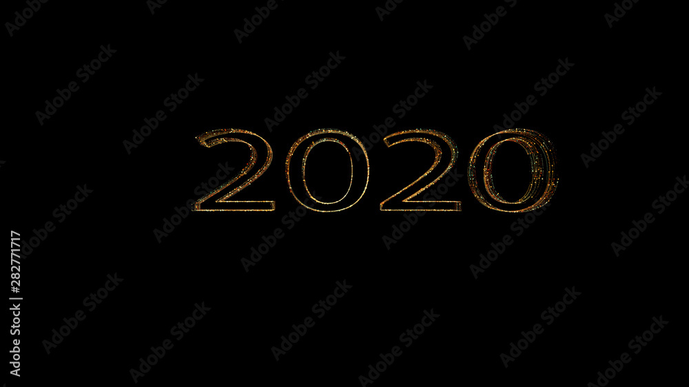 New year 2020 greeting glow colorful particles.