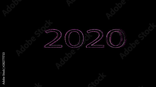 New year 2020 greeting glow white pink particles.