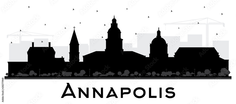 Annapolis Maryland City Skyline Silhouette with Black Buildings Isolated on White.