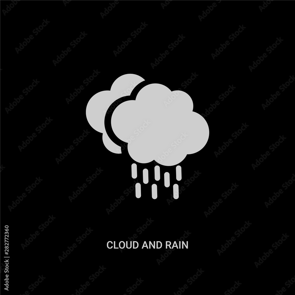 white cloud and rain vector icon on black background. modern flat cloud and rain from weather concept vector sign symbol can be use for web, mobile and logo. white cloud and rain vector icon on black background. modern flat cloud and rain from weather concept vector sign symbol can be use for web, mobile and logo.